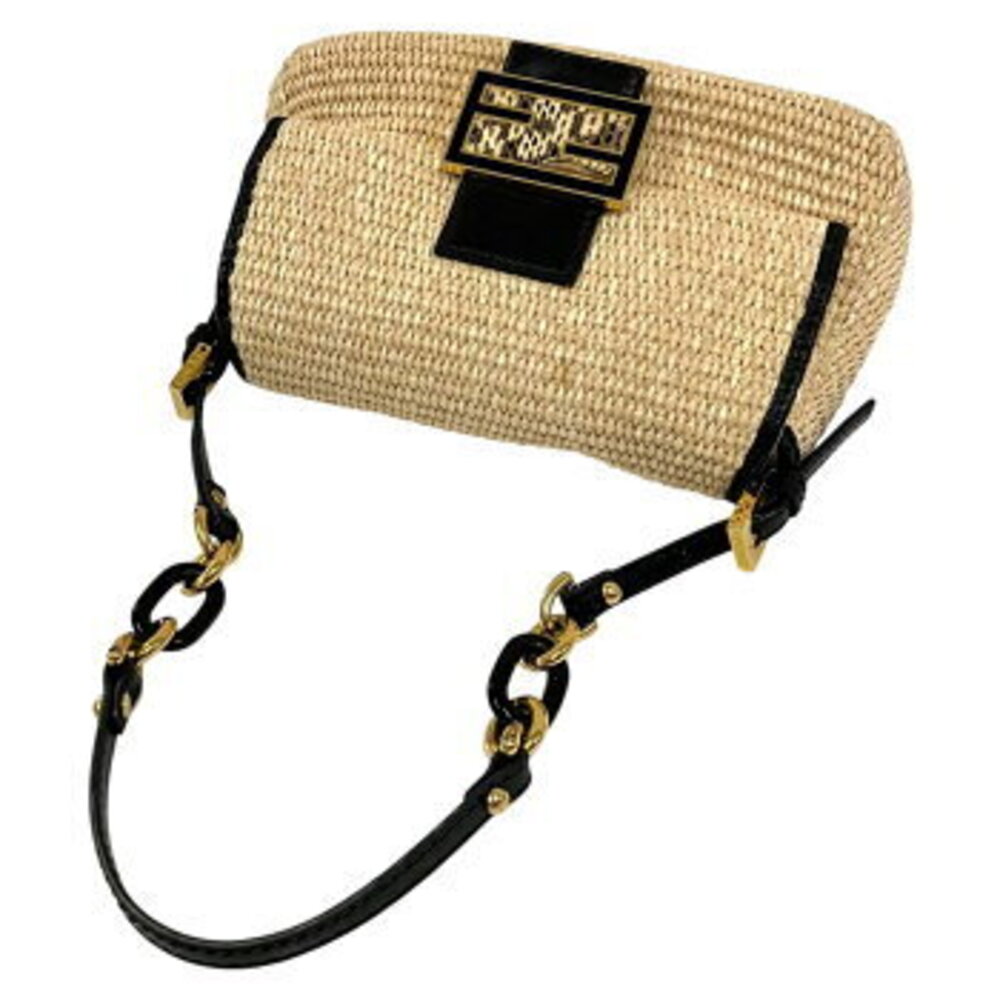 FENDI Mamma Bucket Shoulder Bag Straw Tan Python One White Black - Picture 6 of 9